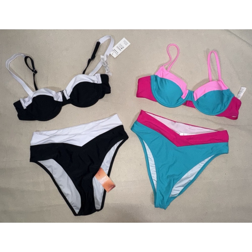 NWT Cupshe x JoJo Colorblock Underwire Bikini Top & V-Waist Bottoms Set Lot of 2